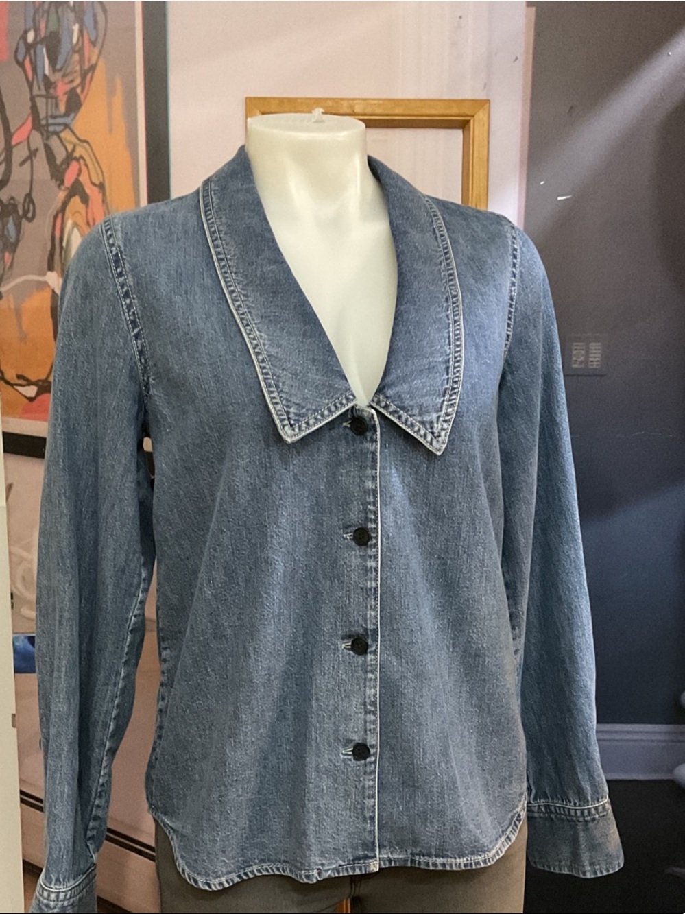 Frame Denim Light Blue Denim Jacket with Notched Collar
